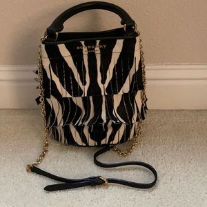Authentic Burberry Fringe Zebra Calf Hair Bucket